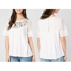Lucky Brand Women's White Floral Embroidered Lace Blouse Size Medium